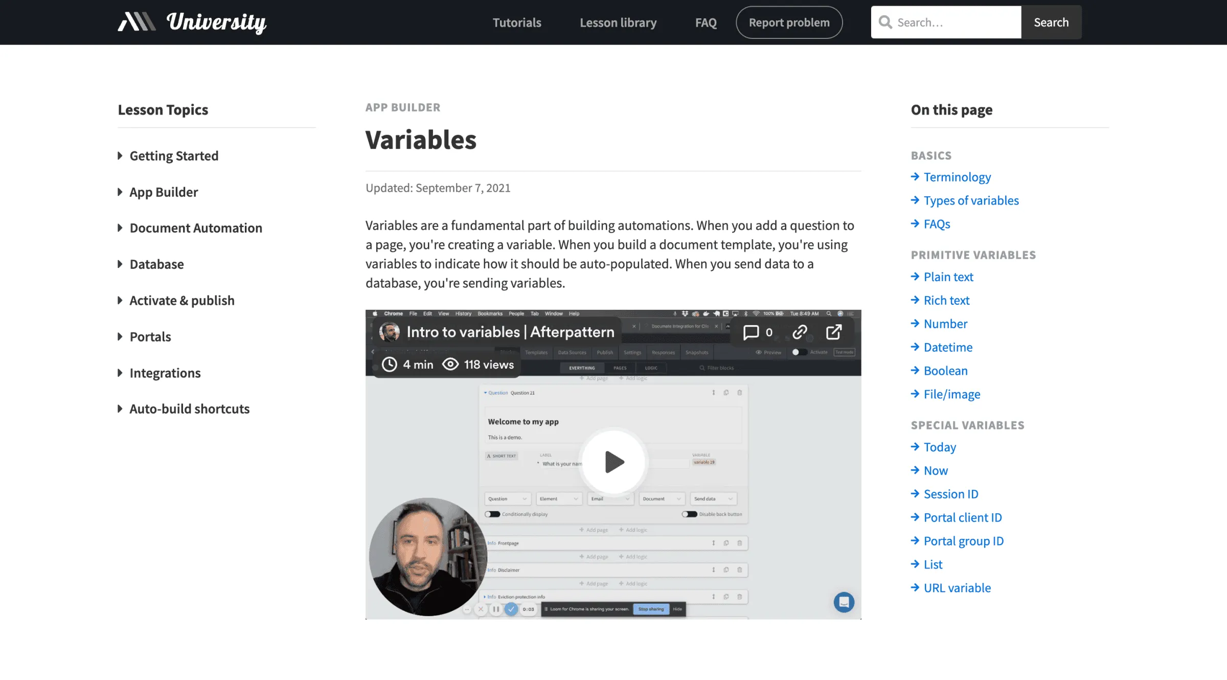 Afterpattern University lesson 2021