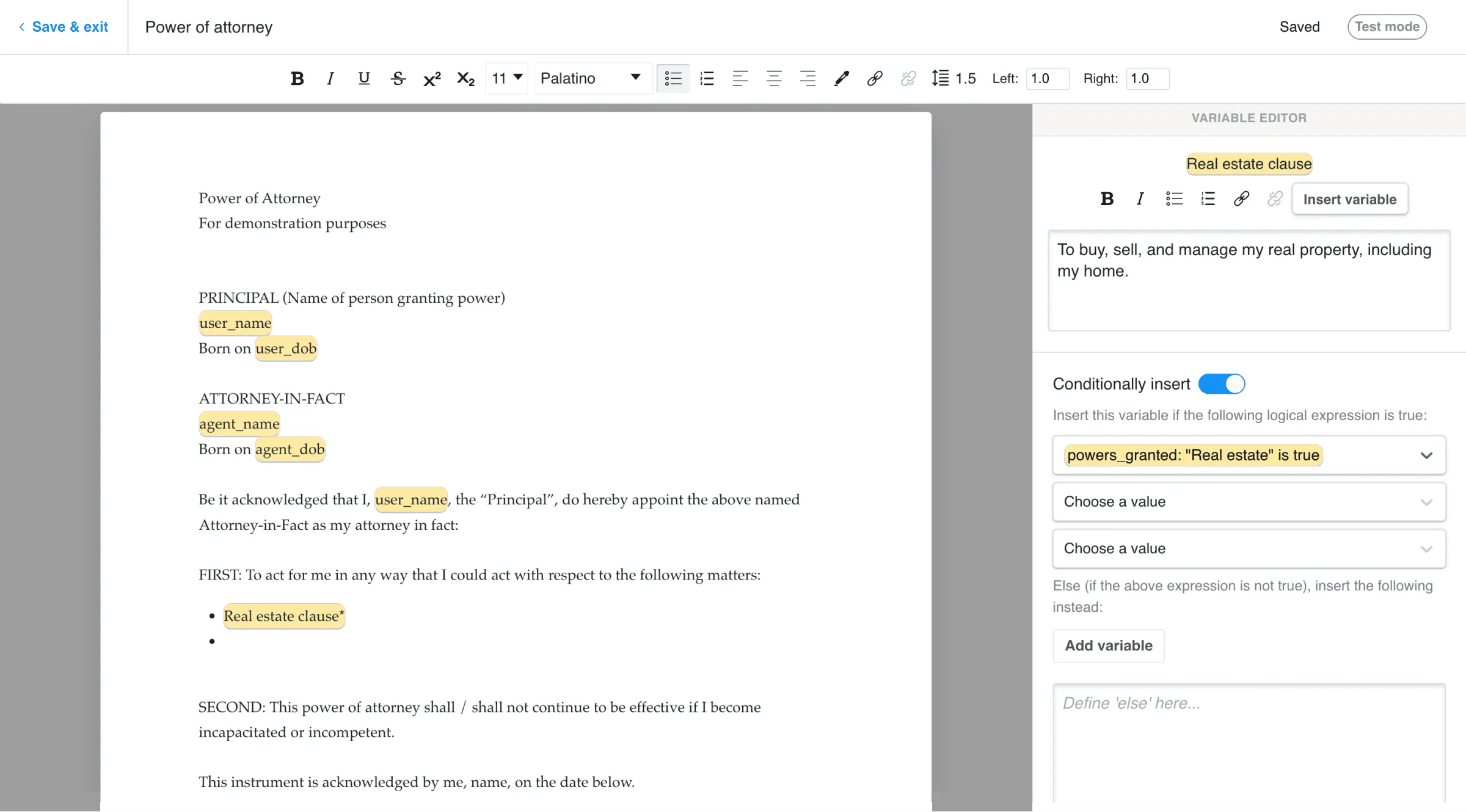 Document template editor