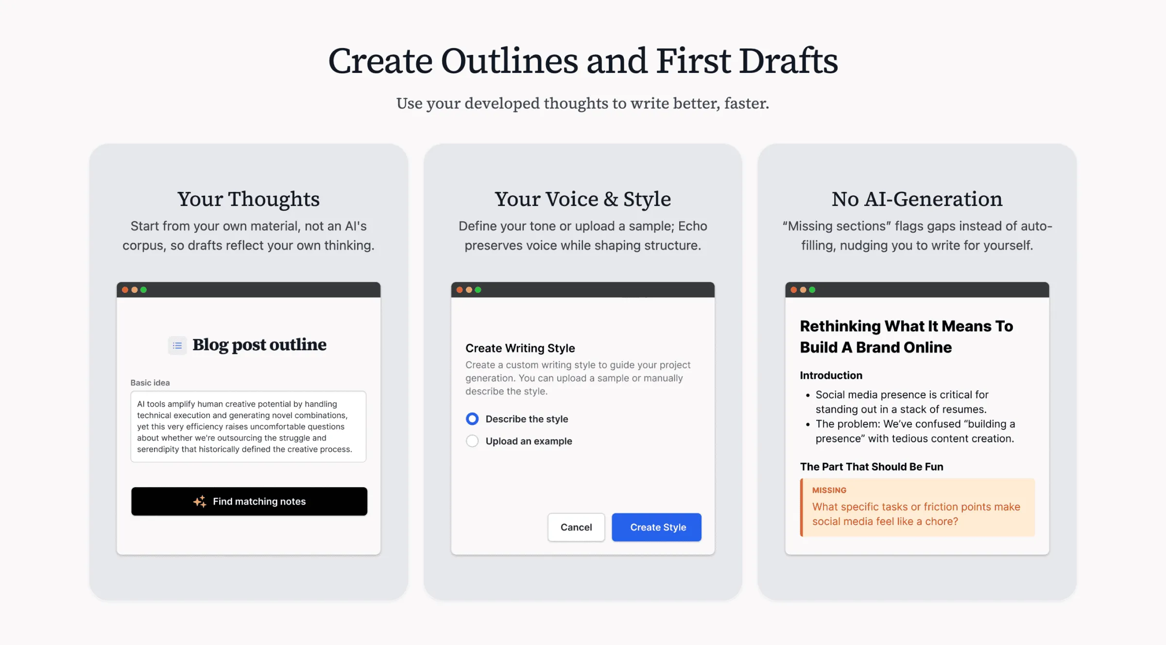 Echo writing feature