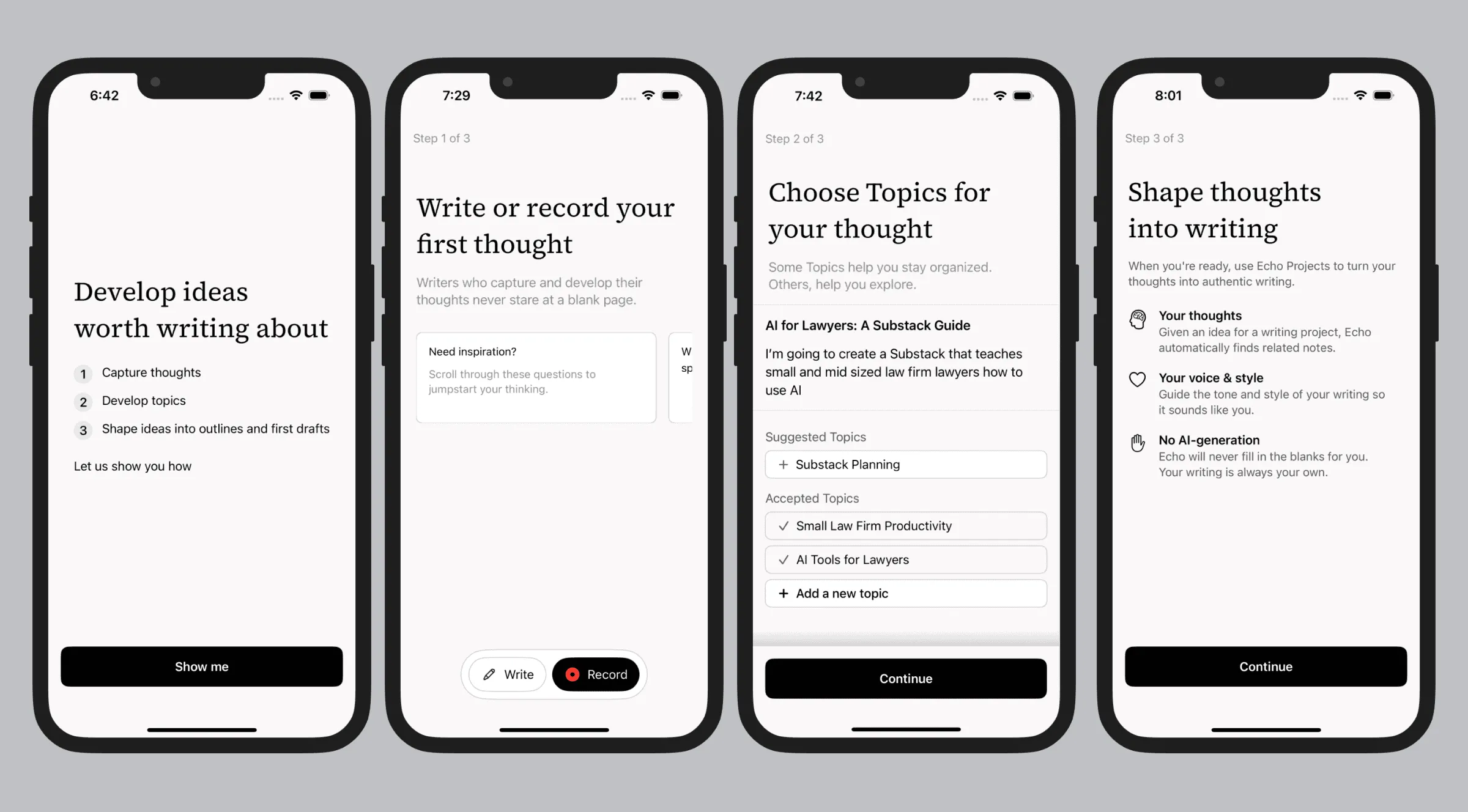 Echo mobile onboarding